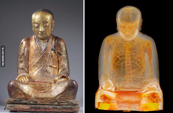 Отсканировав 1000-летнюю статую Будды, ученные увидели внутри неё монаха
