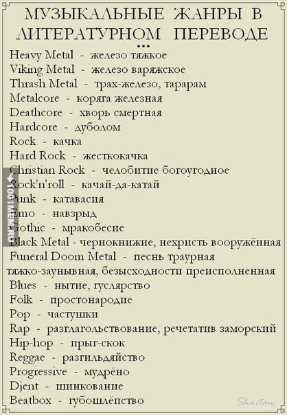 Литературный перевод музыкальных жанров